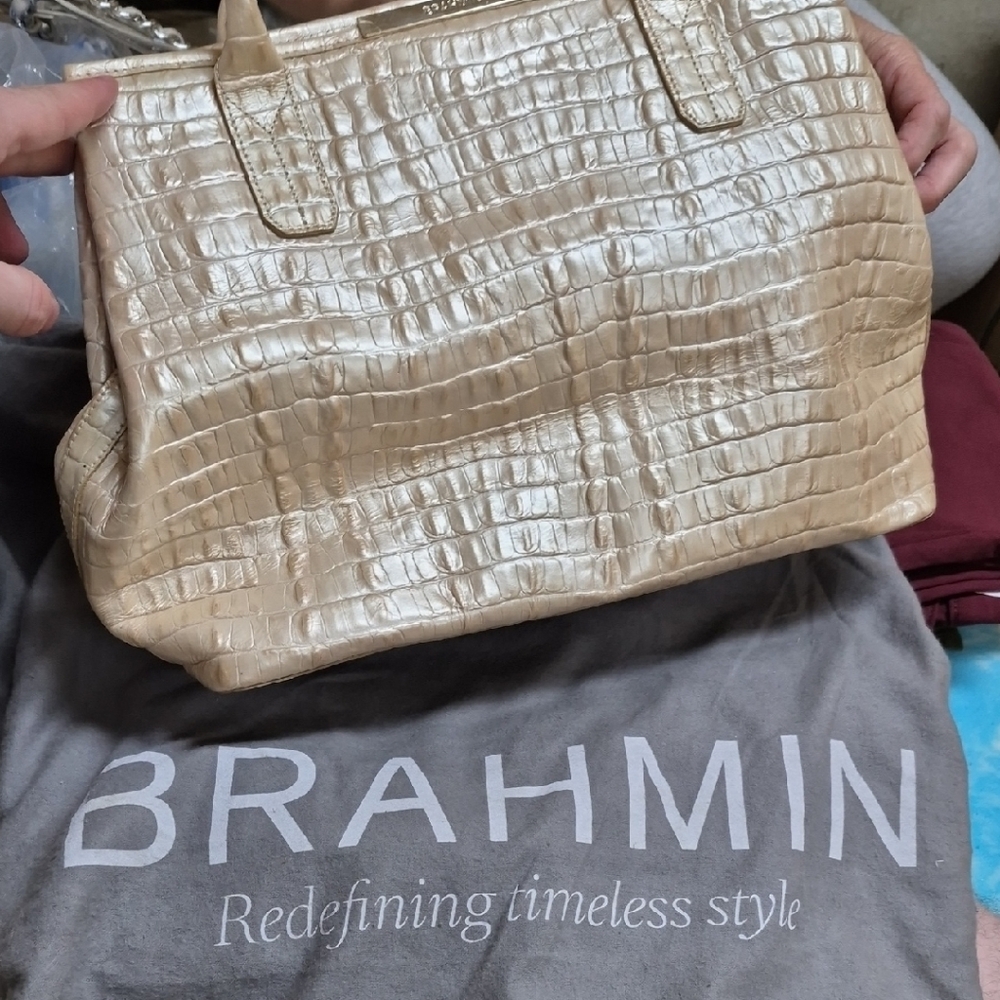 Brahmin Rare Tori Tote Ivory Pearl La Scala Leather